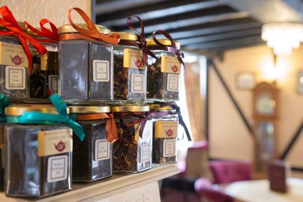 Jars of tea leaves on a self