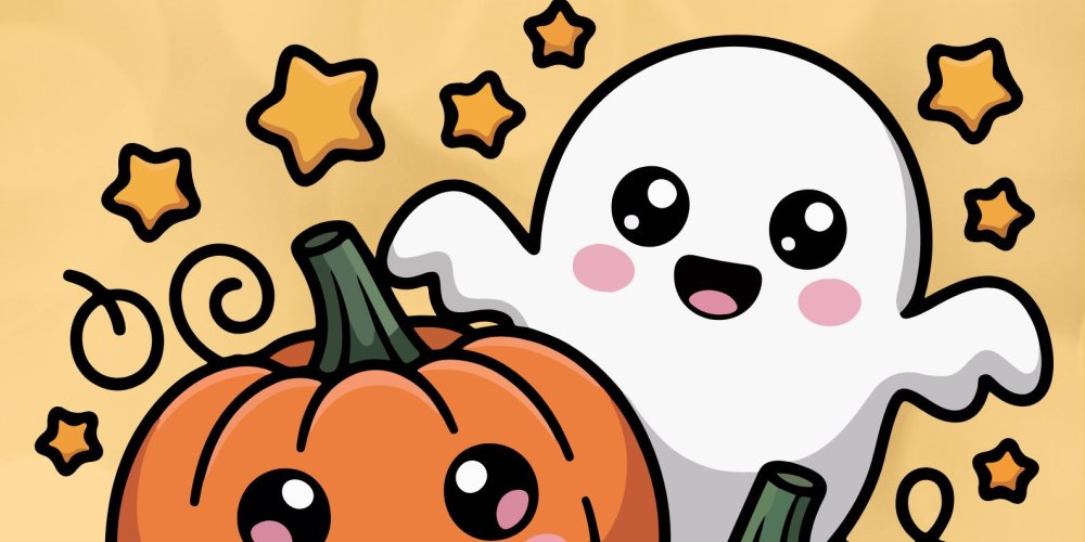 Cartoon Ghost and pumpkin poster
