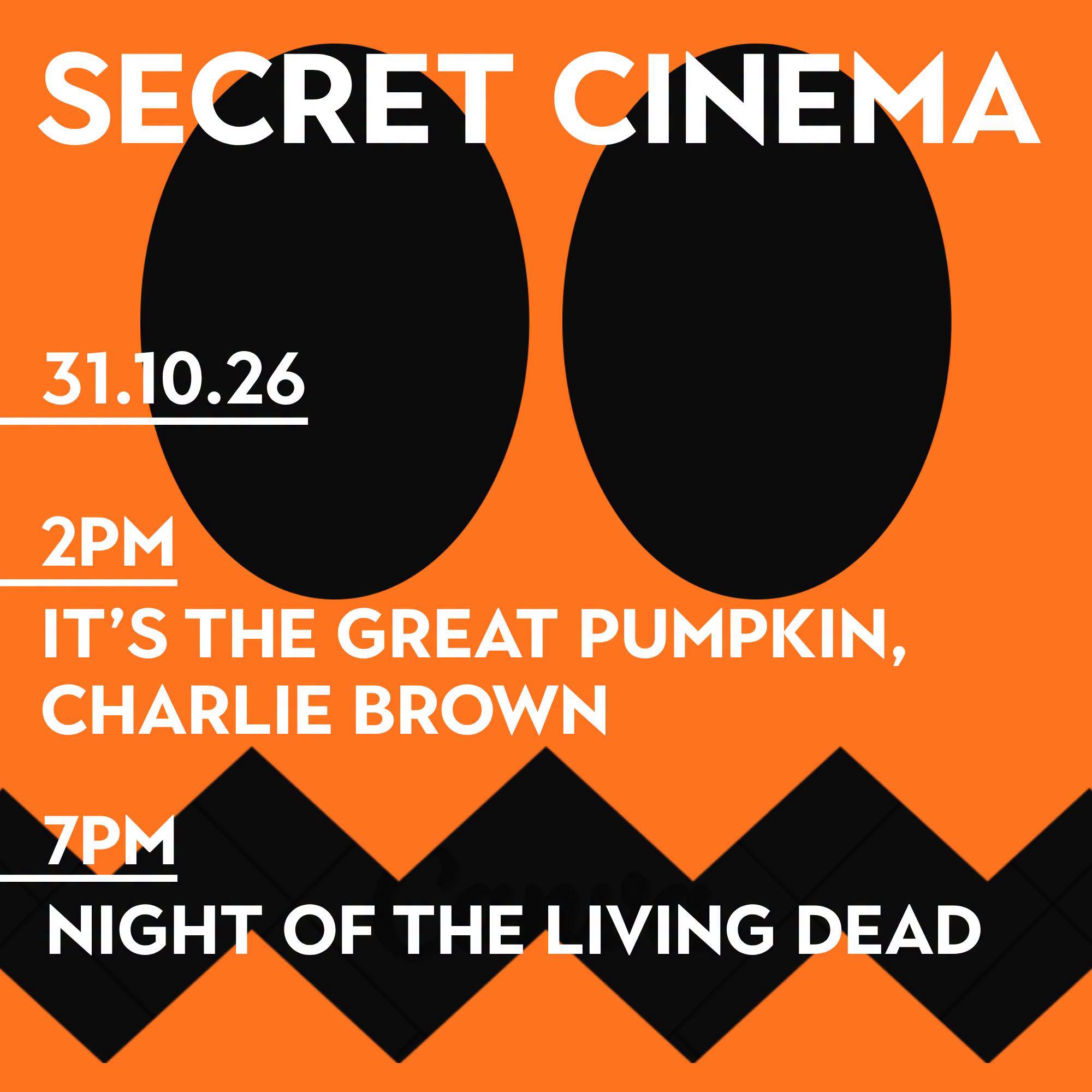 Orange graphic with wording, secret cinema